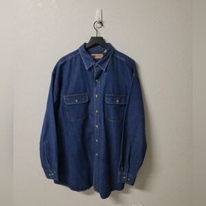 Big Mac Blue Denim Pocket Buttom Down Work Shirt Men's 2XLT Tall Faint Stains